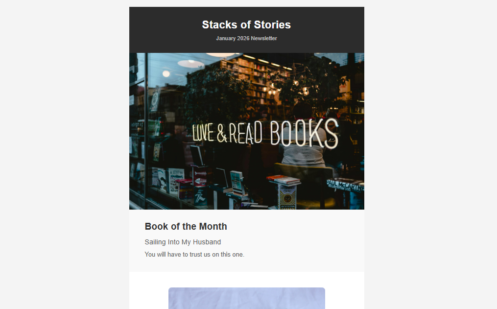 Screenshot of a bookstore email demo