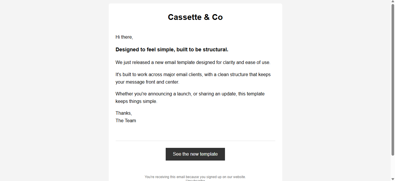 Screenshot of a text email demo