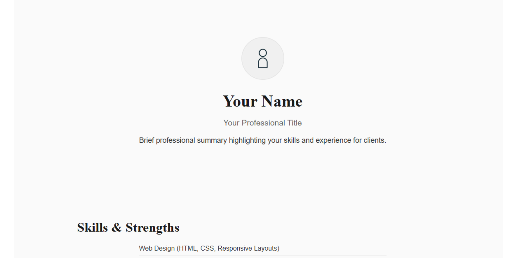 Screenshot of a Professional portfolio demo